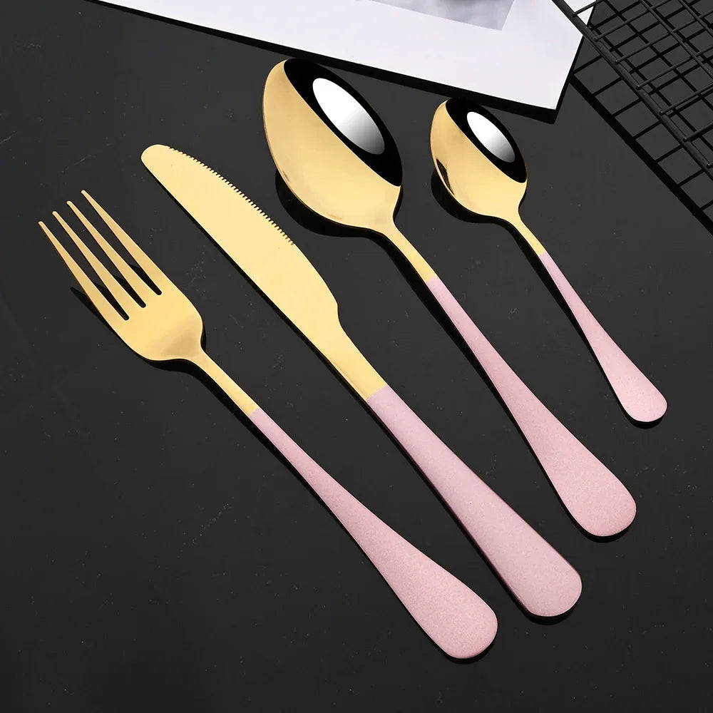 Hemasa 24Pcs Green Gold Tableware Set /Stainless Steel Cutlery  set  Knife Fork Spoon Restaurant Wedding Flatware Set