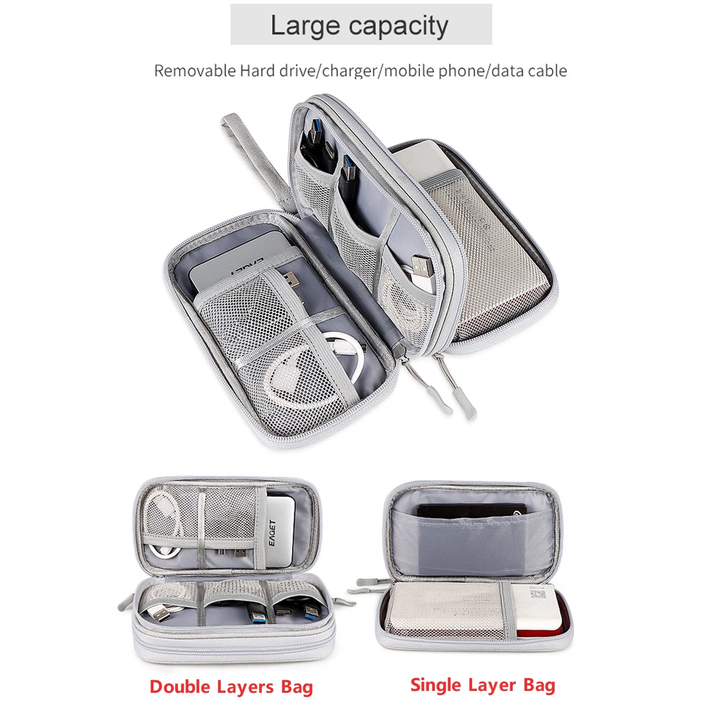 Tejesa Travel Cable Storage Bag Portable WaterProof Electronic Digital Organizer USB Data Line Charger Plug Storage Bag Cable Organizer