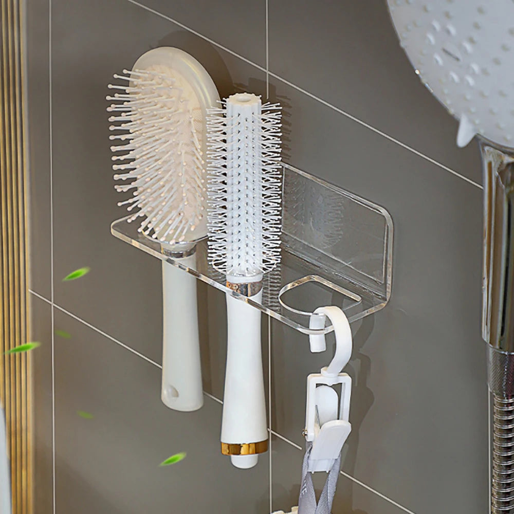 Hemasa Acrylic Comb Holder Organizer Storage Shelf Clear Transparent Wall-Mounted Hair Brushes Rack Bathroom Accessories Home Shelves