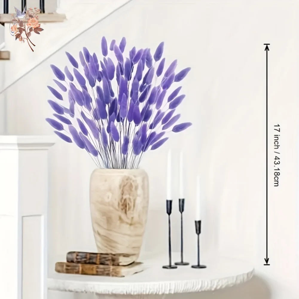 100Pcs Natural Purple Bunny Tails Dried Flowers Bouquet Rabbit Tail Grass Home Wedding Floral Arrangement DIY Craft Decoration