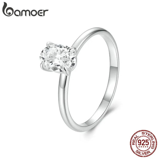 BAMOER Solitaire Moissanite Engagement Ring, 1CT D Color 925 Sterling Silver with 18K White Gold Plated Ring Gift for Women