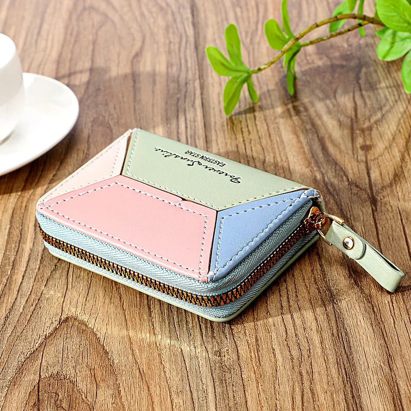 Hemasa Patchwork  Leather  Purse Mini Solid Multi-Cards Holder Coin Short Wallets Slim Small Wallet Zipper