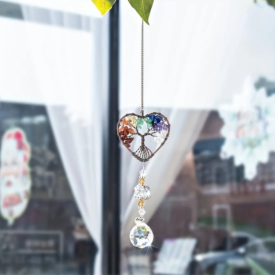 Tejesa  Rainbow Crystal Sun Catcher/Tree Of Life Suncatchers Heart Shaped Hanging Ornament Chakra Stones Window Crystal Ball Prism