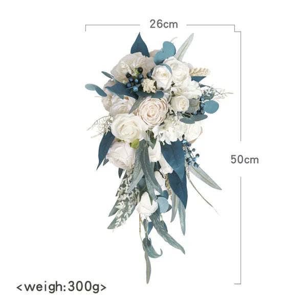 Tejesa Rustic Cascading Wedding Bouquets for Bride /Artificial Flower Waterfall Bridal Bouquet for Wedding