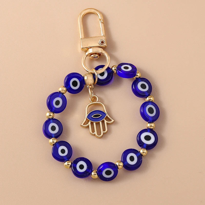 Aihua Colorful Round Evil Eyes Beaded Keychain For Couple Lover Boho Turkish Lucky Blue Eye Key Ring Bag Phone Lanyard