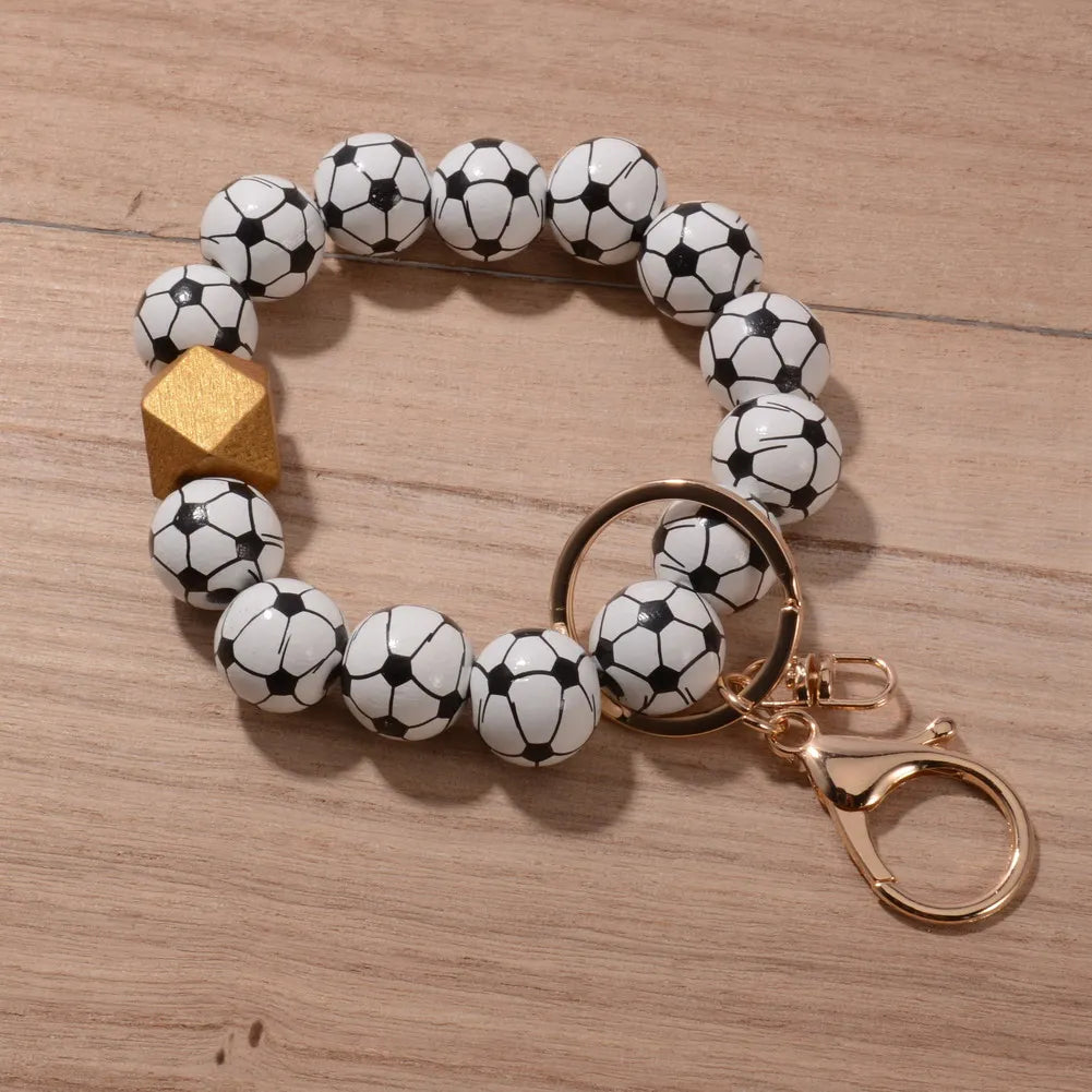 2024 New Fashion Ball Charm Bracelet Keychains for Women Girls Sports Bracelet Key Chain Wood Baseball Beads Wrist Keychain Gift