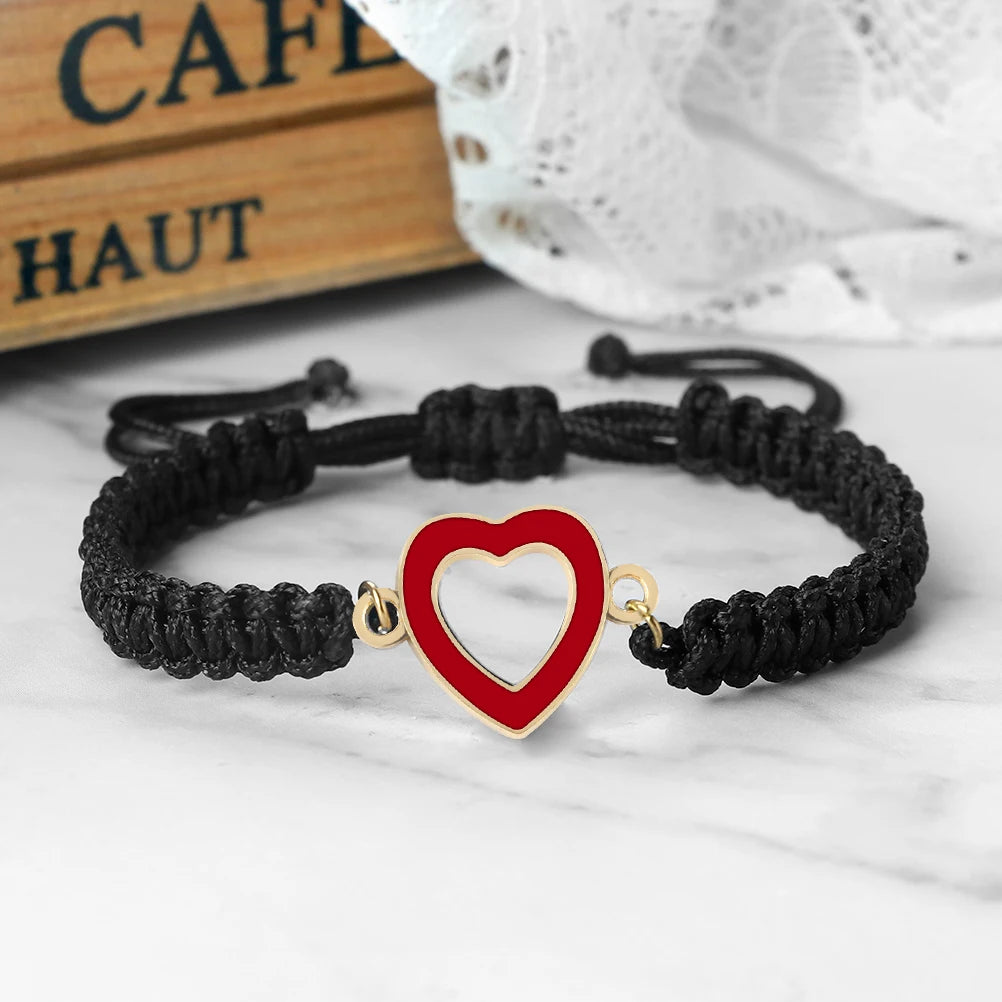 Romantic Love Heart Matching Couples Bracelet Men Women Hand Woven Red Black Rope Chain Bracelet Friendship Fashion Jewelry Gift