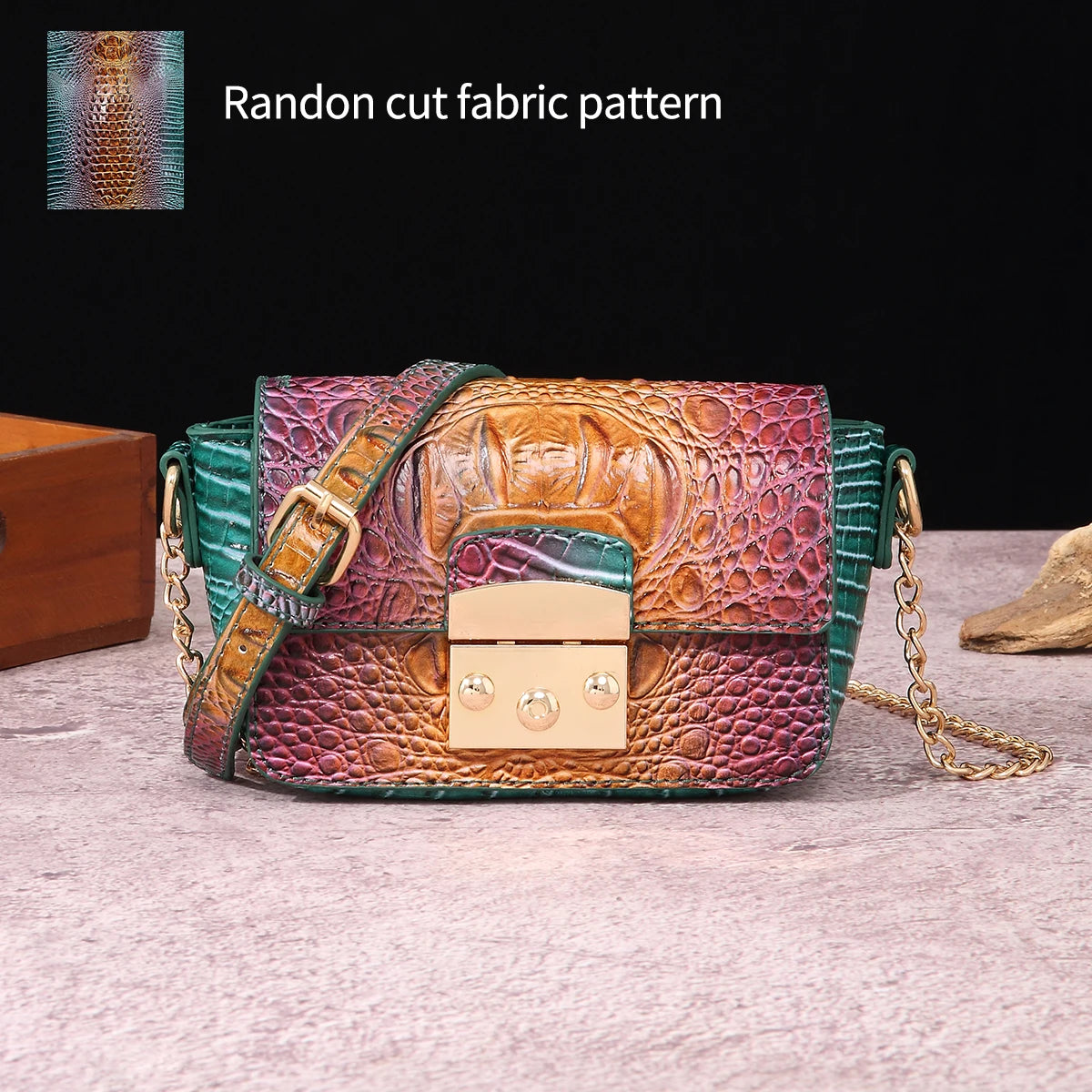 Colorful Crocodile Pattern Mini Lock Flip Phone Bag Crossbody Bag Classic