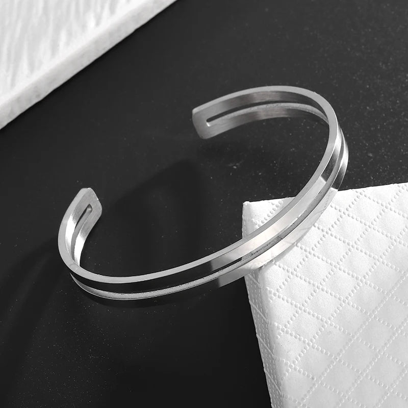 Stainless steel double layer glossy simple cuff bracelet suitable for men and women two-color cuff bracelet couple jewelry