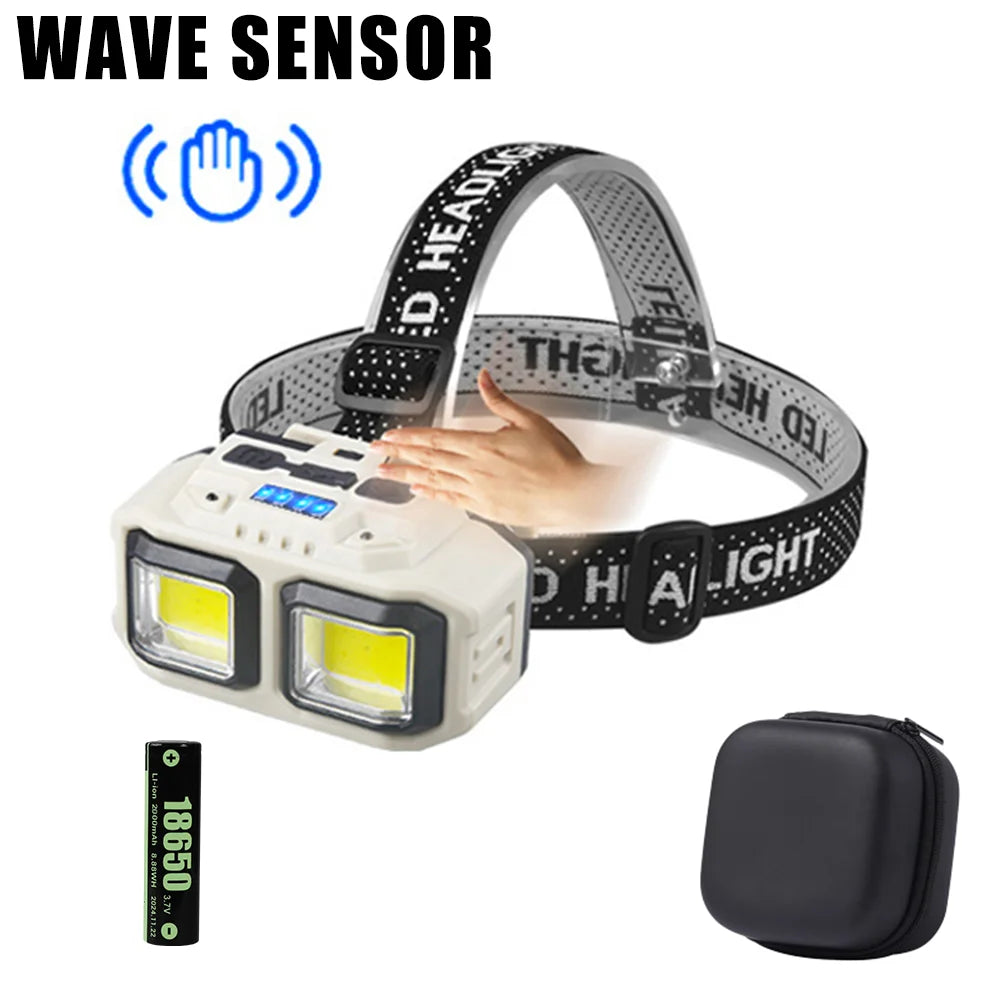 Hemasa Powerful LED Induction Headlamp USB Rechargeable Lamp with 4 Lighting Modes Outdoor Waterproof Camping Fishing Mining Headlight