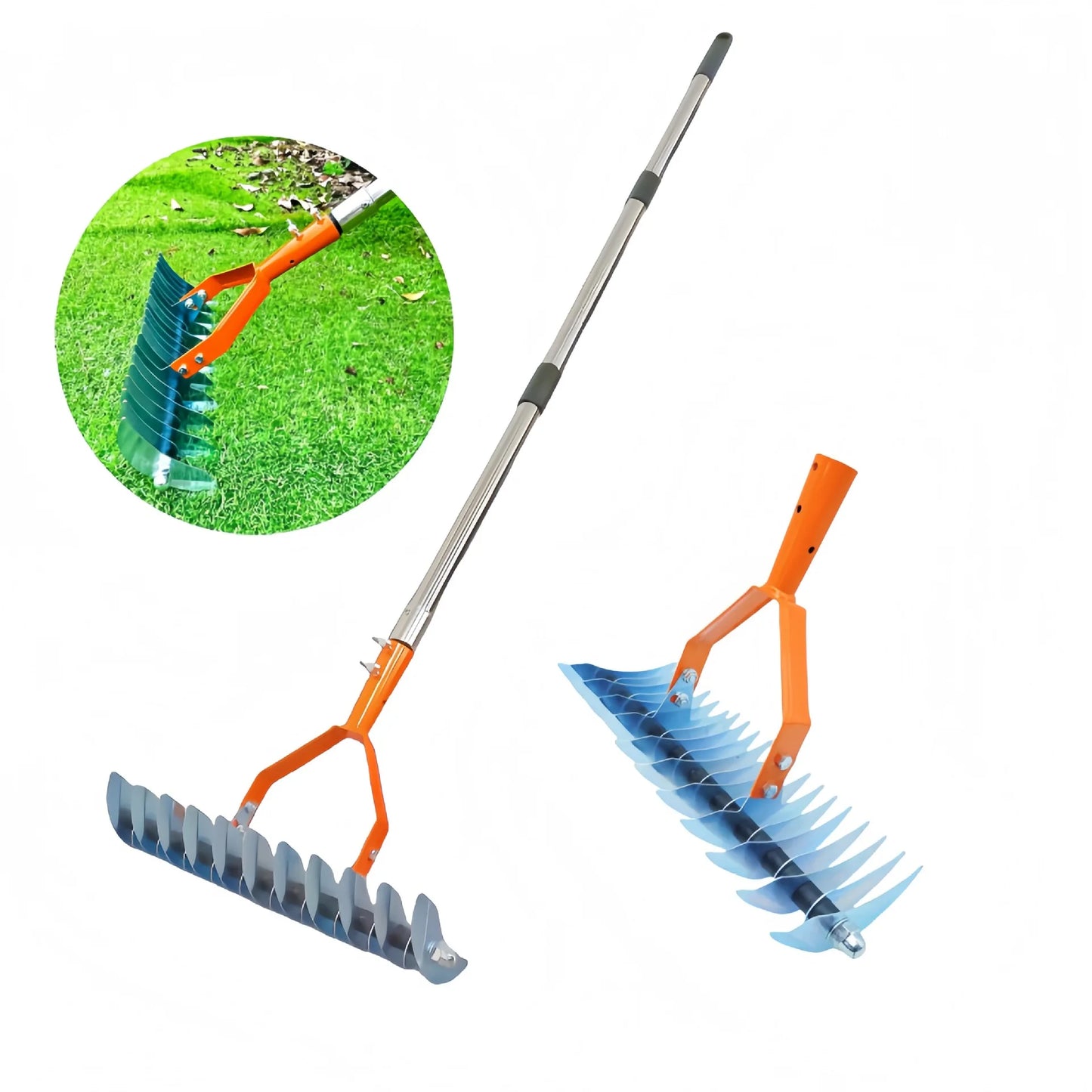 Tejesa  Rake for Lawn Care Detachable Dethatching Rake Garden Leaf Rake Soil Cultivator Lawn Aerator Tool with Adjustable Handle