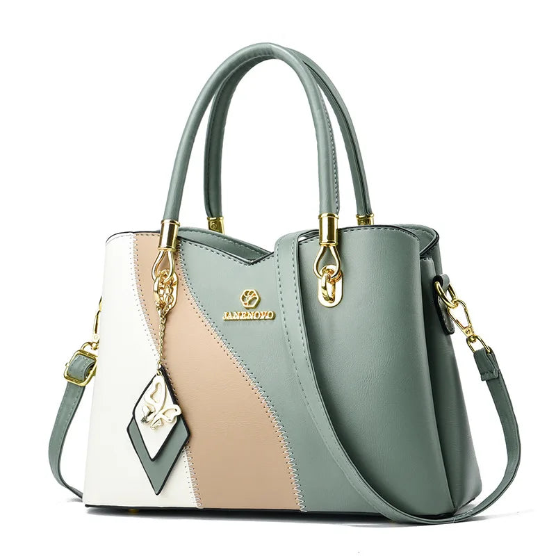 Hemasa  New Three Color Combination Women's Handbag Large Capacity Soft Leather Shoulder Bag