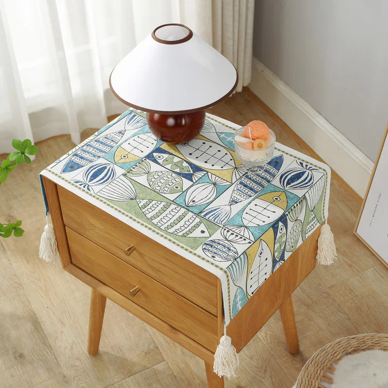Yarn-Dyed Jacquard Tablecloth Tassel Decoration Nightstand Bucket Cabinet Machine Cover Cloth Multi-Function Dust Cloths