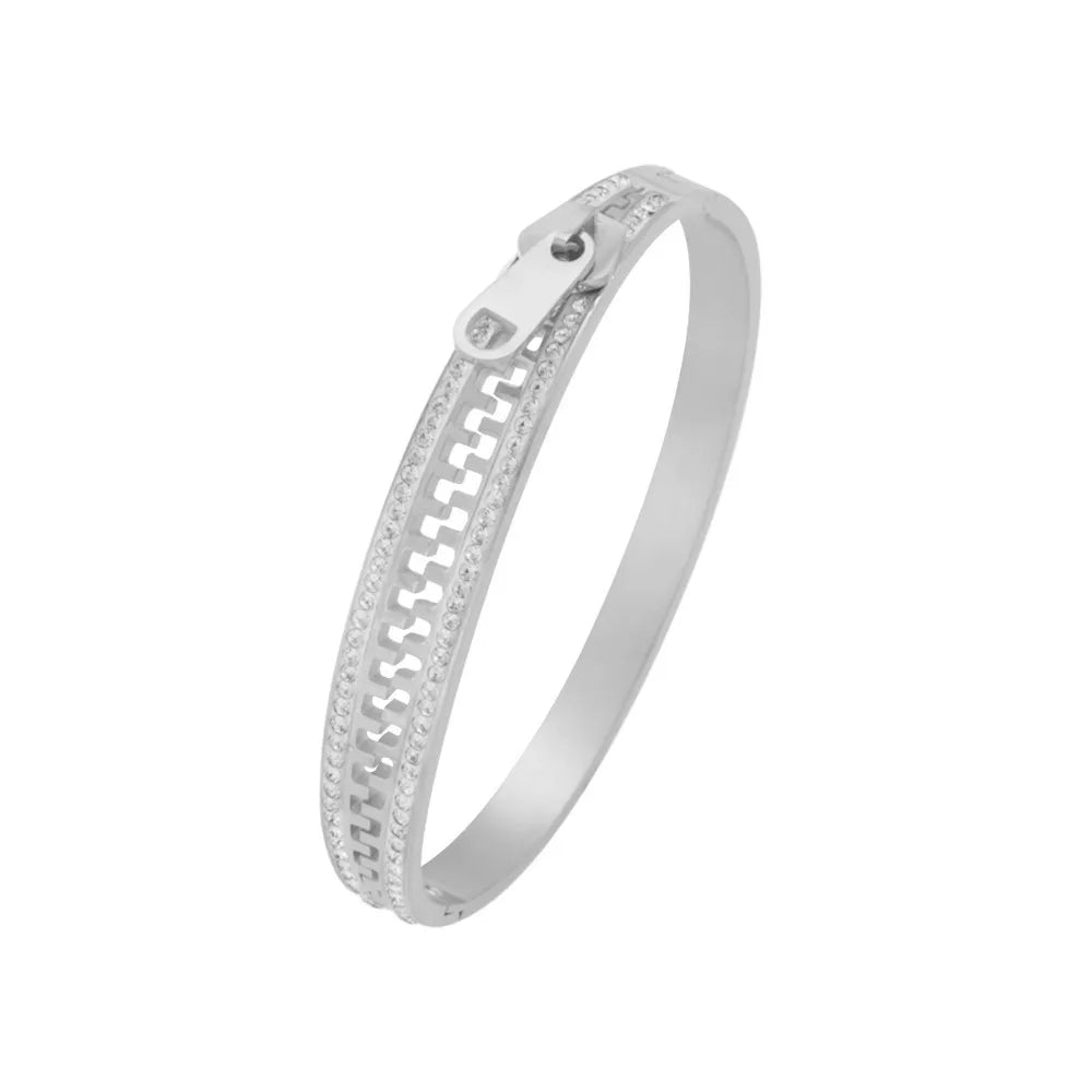 Tejesa Shiny Zipper Bangle /Cstal Bracelet Gold Plated Fashion Zip Titanium Steel Hand Chain Gift