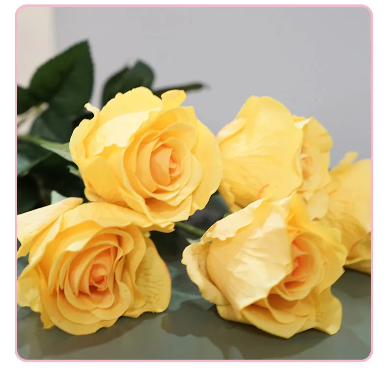 5Pcs Moist Feel Rose Artificial Flowers Branch Home Decoration Real Touch Roses Wedding Bouquet Party Table Flower Arrangement