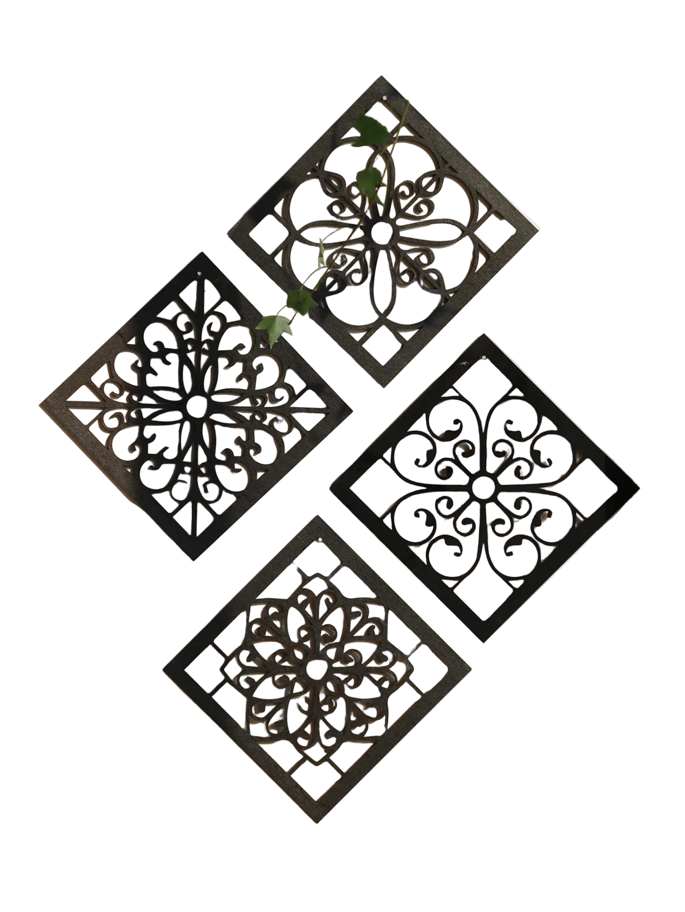 Tejesa 4Pcs Black Wooden Hollow Wall Decor /Boho Home Decoration Hexagon Square Hanging Wall Decor