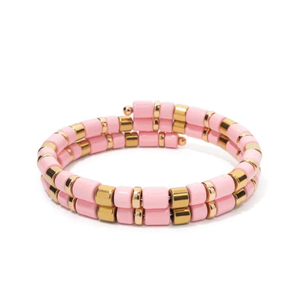 Tejesa 5X6mm  Enamel Colorful  Circle Tube Beads Bangle Bracelet  For Women