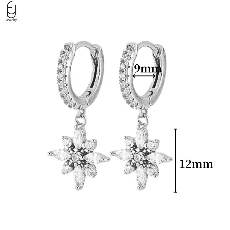 Hemasa 925 Sterling Silver Ear Buckles Fashion Hoop Earrings /White Crystal Luxury Women's Earrings Wedding Women's Jewelry Premium Gift