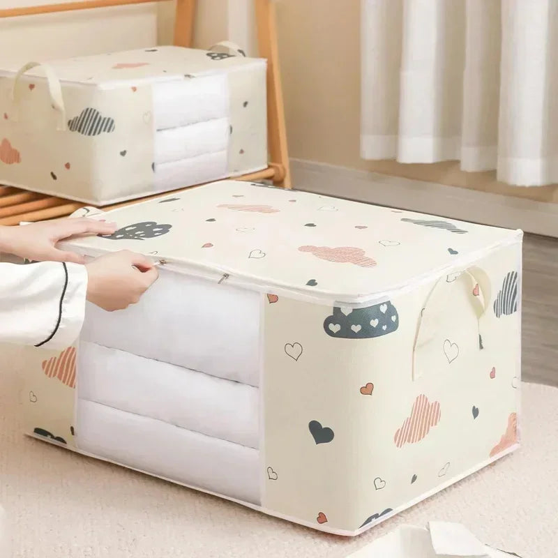 1/2pcs Large/Small Quilt Clothes Storage Bag 50/75L Capacity Moisture Dust Proof Proof Organizer Foldable With Sturdy Zipper