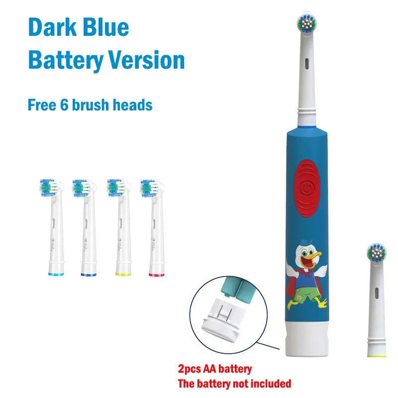 Child Electric Toothbrush Colorful Cartoon Rounded Vibrate Heads Soft Bristle Teeth Brush Gum Care Battery Power 3-15 Years Old