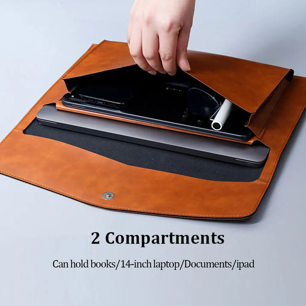 Hemasa A4 Leather File Folder Large Document Bag Business Briefcase Magnetic Button Waterproof Laptop Cases Office Organizer