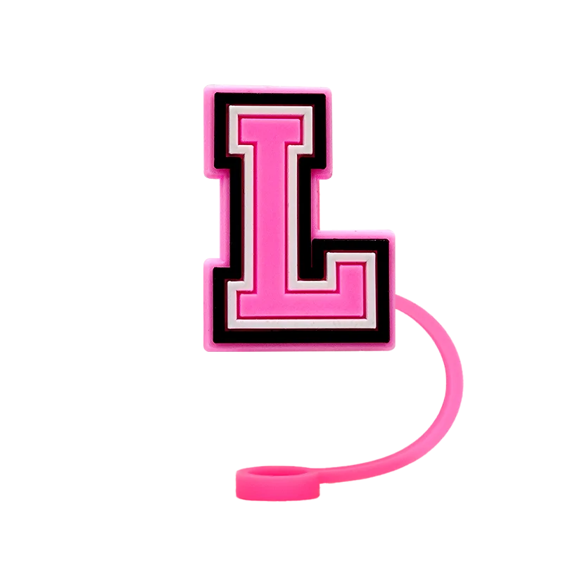 10mm Pink Letter Straw Cover Caps 1PCS Accessories For Cups,Soft Silicone Alphabet Straw Topper Drinkware,Dustproof Straw Caps