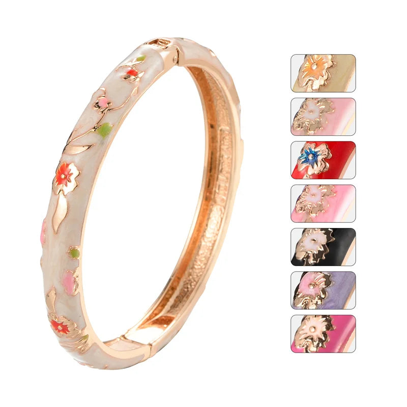 Enamel Bracelet For Women Floral Bangles On Hand Cloisonne Women's Hand Bracelets African Jewelry Dubai Indian Bohemian Holiday