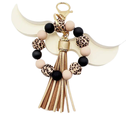 Heamsa  Silicone Leopard Print Beads Tassel Car Keychain/ Key Ring