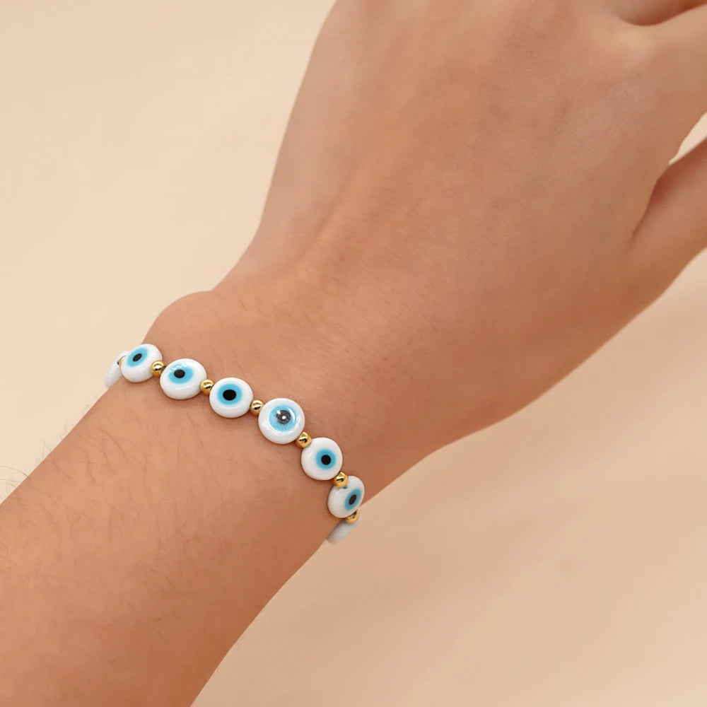 Go2Boho Evil Eye Beaded Handmade Bracelet Boho Accessories Jewelry Stretch Bracelets for Women Men Bohemia Charm Gift