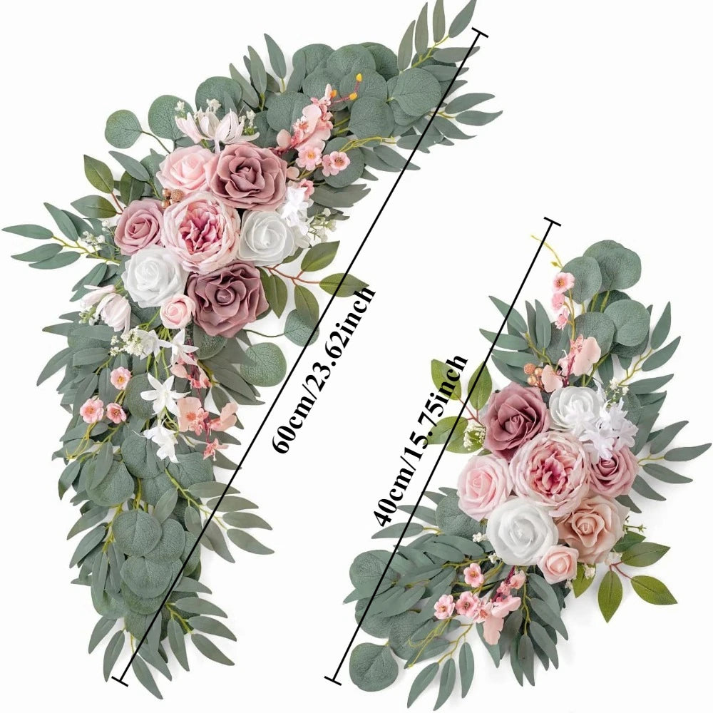2PCS/set Artificial Wedding Arch Flowers Kit Boho Dusty Rose Blue Eucalyptus Garland Drapes for Wedding Decorations Welcome Sign