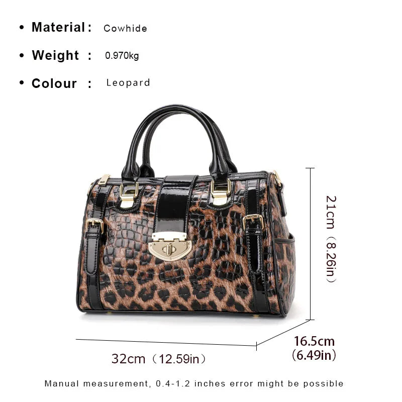 Aidrani Classic Leopard Pattern Genuine Leather Women's Bag Large Capacity Women's Handbag Cowhide Shoulder Bag