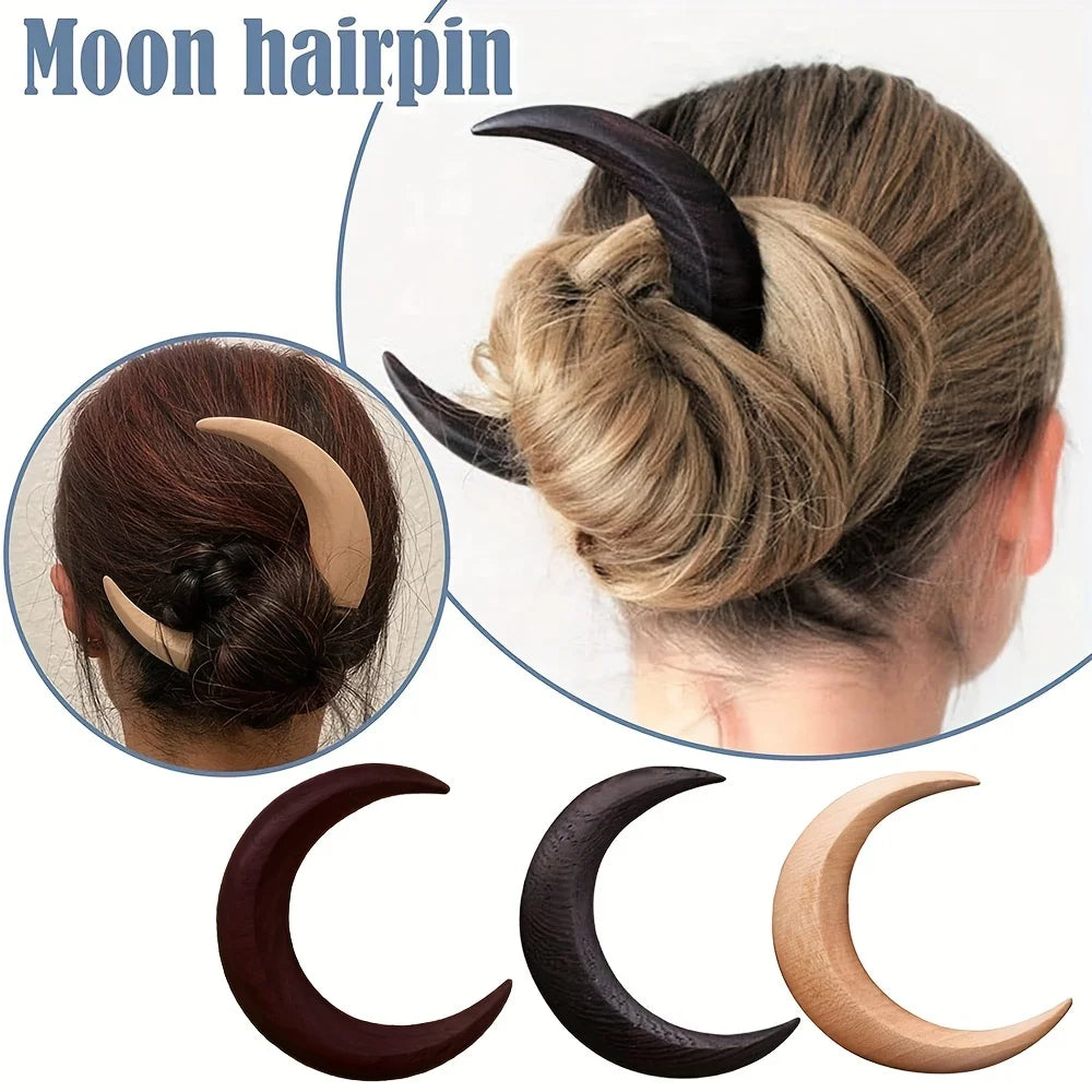 Hemasa Carved Crescent Moon Wooden Hair Stick for Women