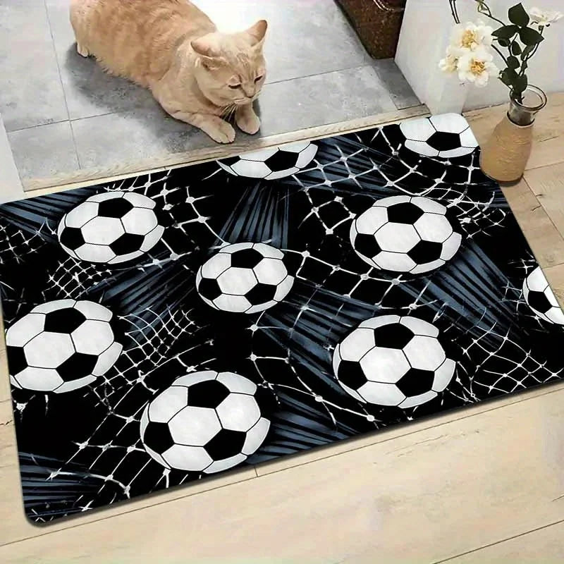 Hemasa Soccer-Themed Area Mat / Soccer Balls Design  Mat for  Porch / Home /Decor