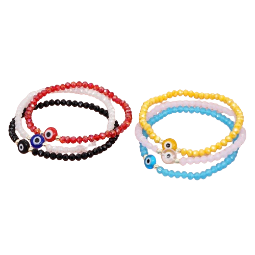 Hemasa Set of 6 Colours  Evil Eye  Beads Stretchable Bracelet for Women