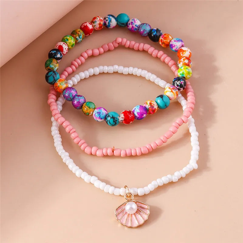 Bohemia Multilayer Colorful Beaded Bracelets Set For Women Heart Shell Flower Butterfly Charms Bracelet Summer Jewelry Gifts