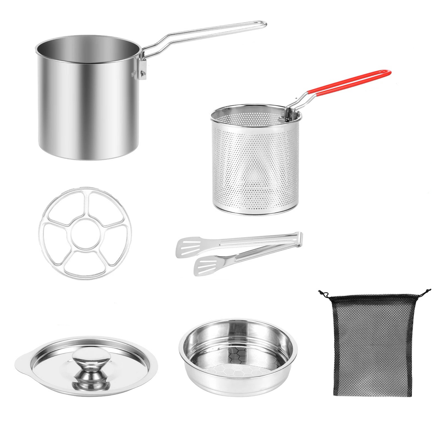 Tejesa Deep Fryer Pot with Strainer Basket Stainless Steel Oil Fry Pot Oil Filter Container for French Fries Chicken Wings Fish Shrimp