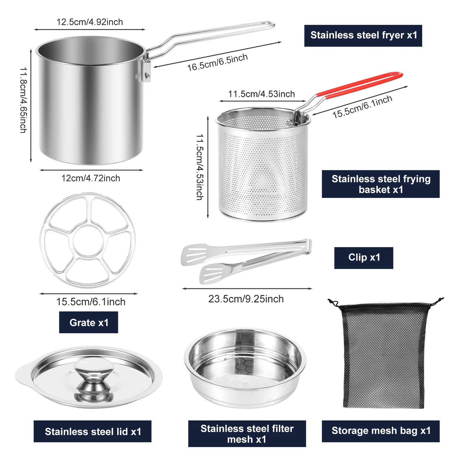 Tejesa Deep Fryer Pot with Strainer Basket Stainless Steel Oil Fry Pot Oil Filter Container for French Fries Chicken Wings Fish Shrimp