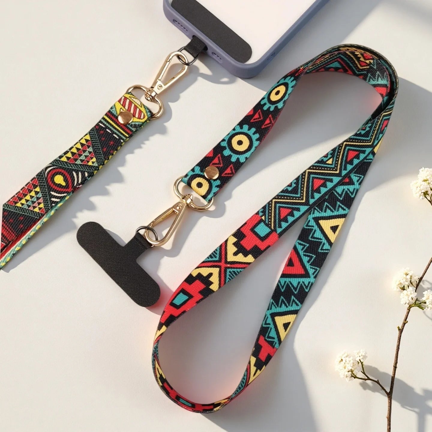 Tejesa  Mobile Phone Lanyard For Women – Stylish Messenger Strap Wth Geometric Patterns, Comfortable Neck Loop