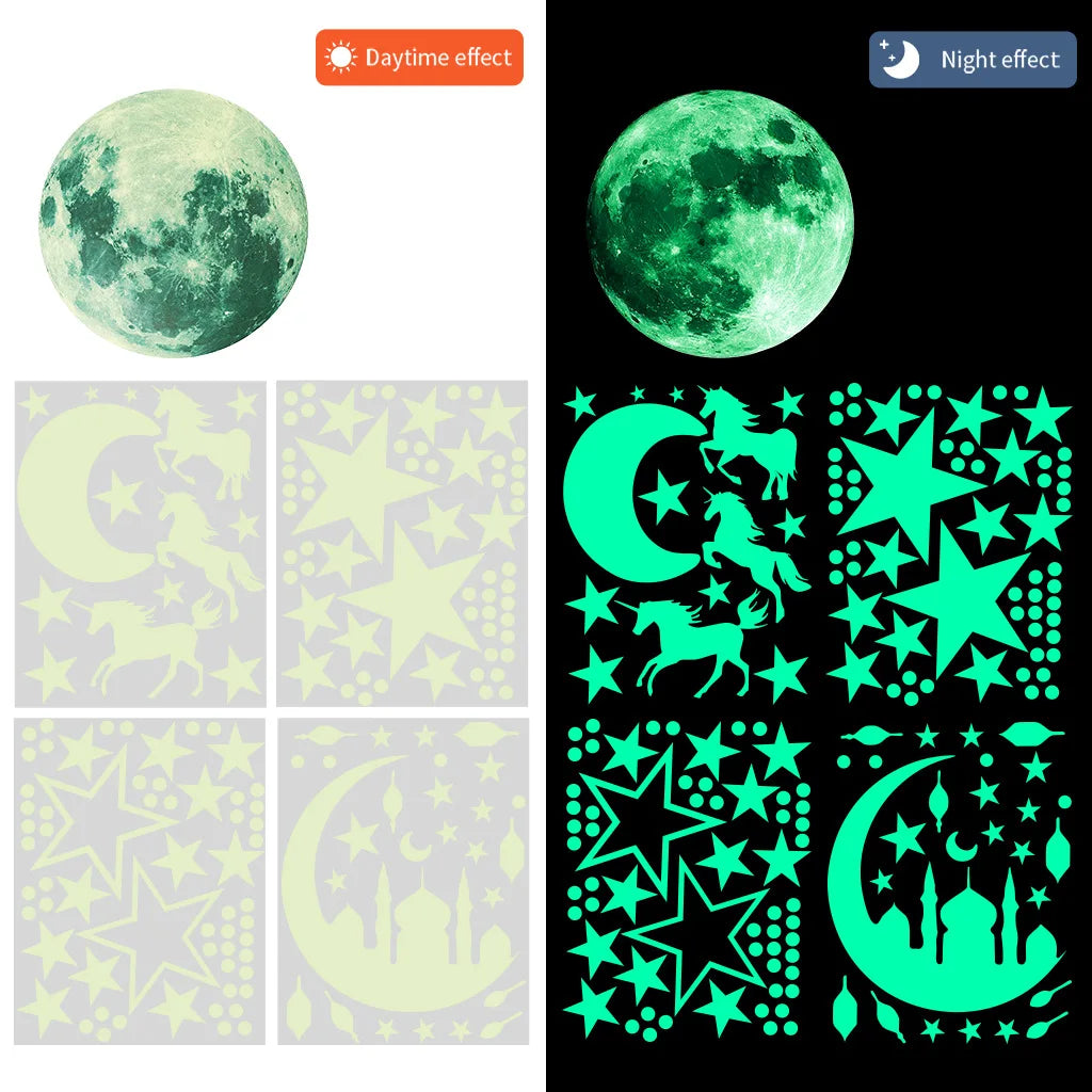 Tejesa Luminous Moon and Stars Wall Stickers for Kids Room /Baby Nursery /Home Decoration