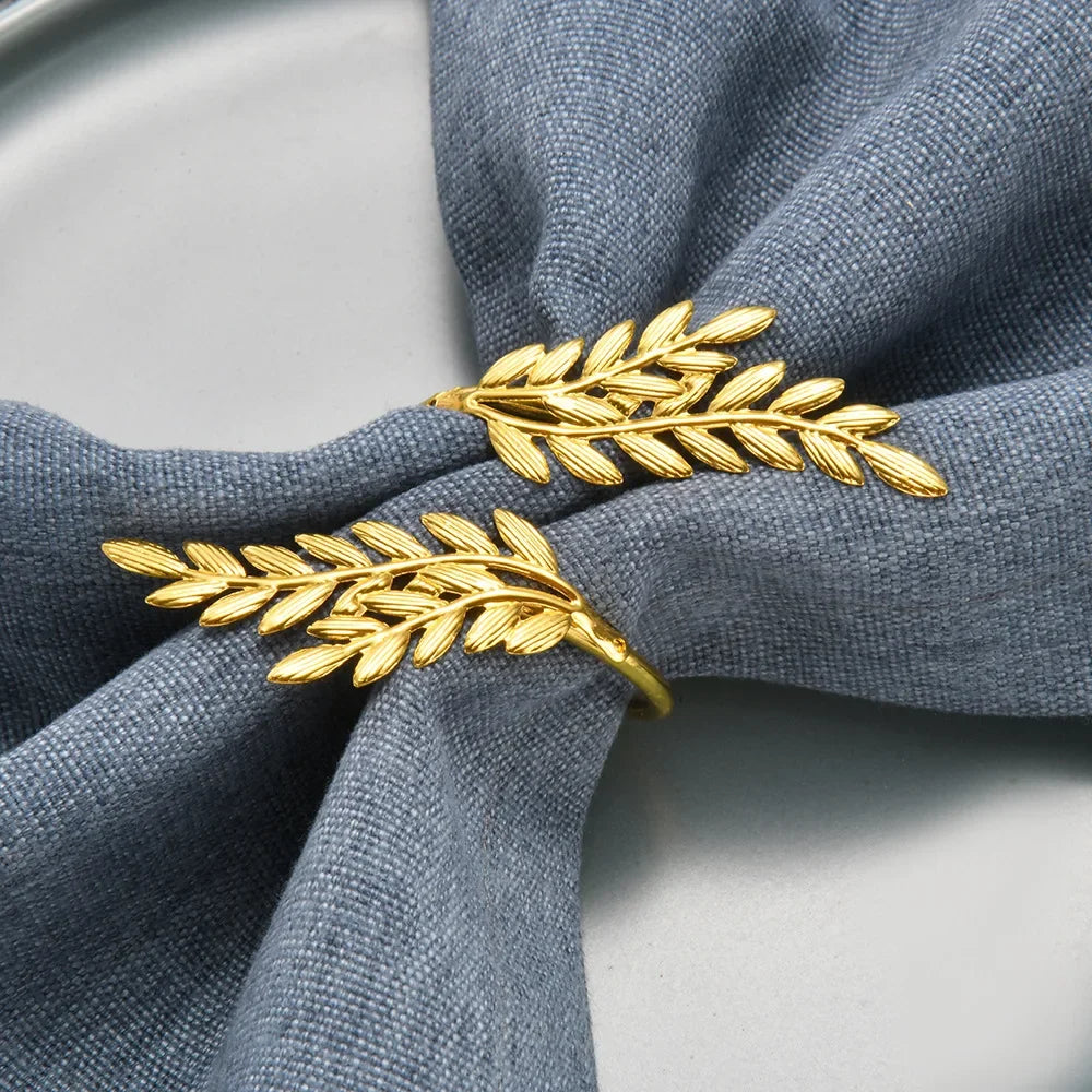 Hemasa 6Pcs Gold Leaf Napkin Rings