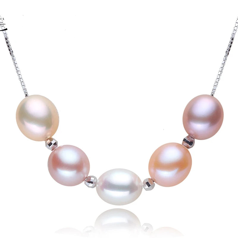 Hemasa 925 Sterling Silver Colorful Natural Pearl Necklace Jewelry For Girl Birthday