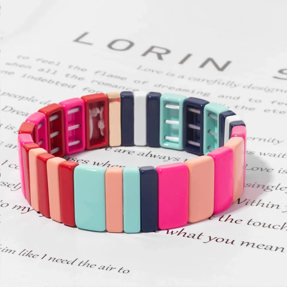 Hemasa Enamel Tile Bead Elastic Bracelet For Women/Girls