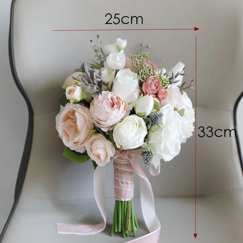 YeeNanee Wedding Bouquets for Bride White Blue Artificial Rose Flowers Bridal Bouquet Rustic Wedding Ceremony Anniversary Decor