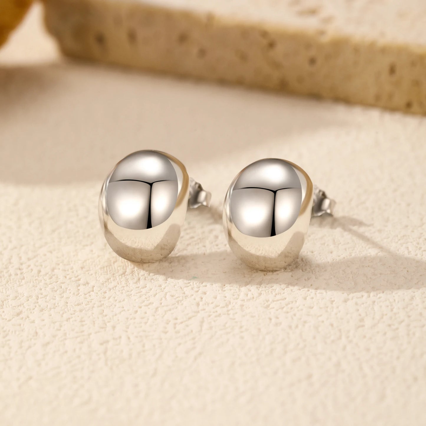 MODIAN 925 Sterling Silver Trendy Minimalist Oval Mirror Metal Design Stud Earrings For Women Vacation Daily Fine Jewelry