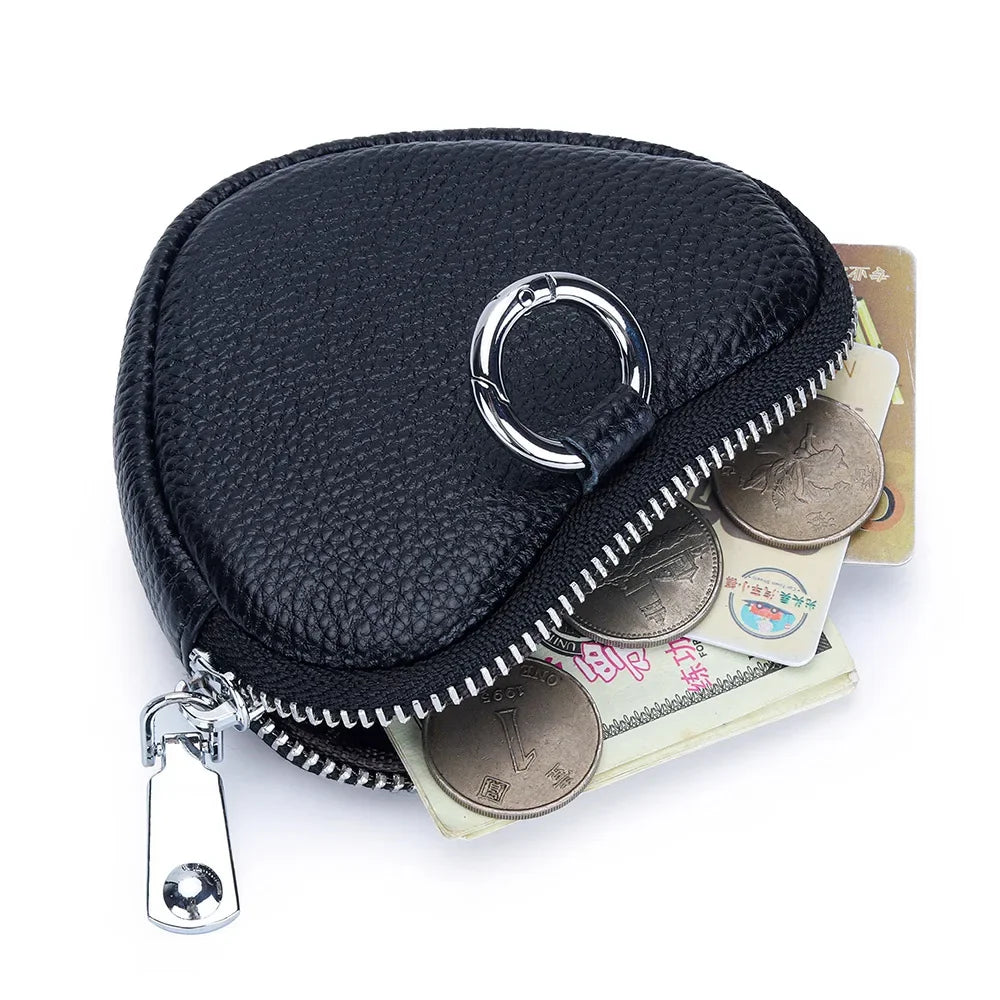 Love Coin Purse Heart Wallet Fashion Heart Shape Womens Zipper Small Wallet with Key Ring Genuine Leather Coin Purses for Girls