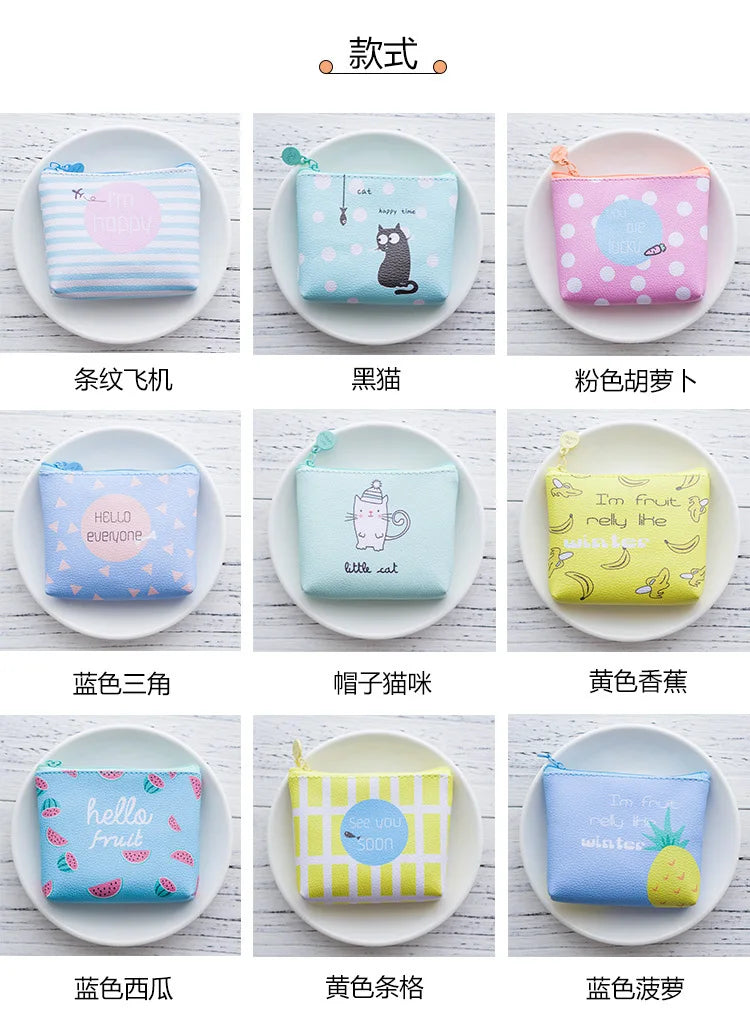 Cute Cartoon Kids Coin Purse Women Wallet Animal Fruit Small Zipper Pouch Leather Female Children's Purses Mini Wallets