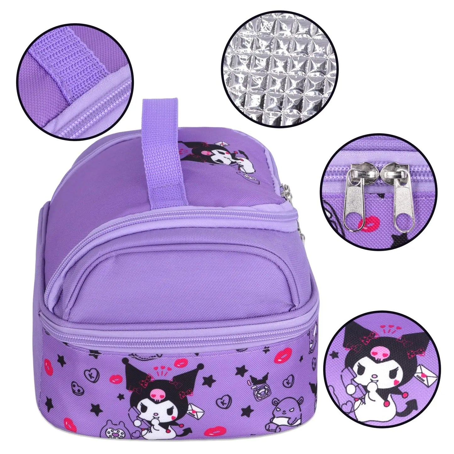 Hemasa  Kuromi  Lunch Box Large Compartment Lunch Container Tote for Work Travel hello kitty bag