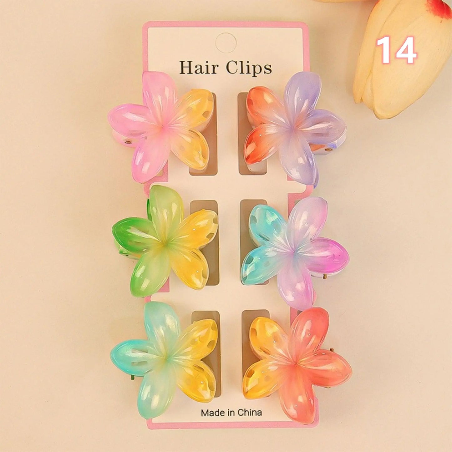 Tejesa 1set/lot 6 pieces of small hibiscus hair clip with gradient color, seaside vacation hair bun magic tool.