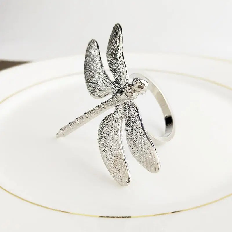 Hemasa 6 Pcs Wedding Napkin Holders Dragonfly Napkin Rings For Wedding Decoration Supplies Paper Ring Table Decoration Gold Silver 30P