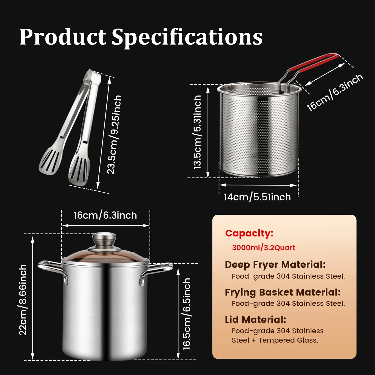Tejesa Deep Fryer Pot Stainless Steel Fry Pot With Strainer and Lid Kitchen French Fries Chicken Cooking Tools Steaming Pot Fryer Pan